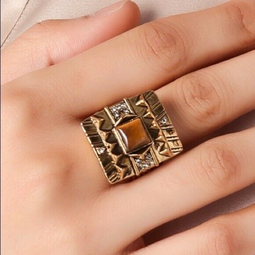 House of Harlow 1960 Cushion Cocktail Ring in Tiger’s Eye, Size 6